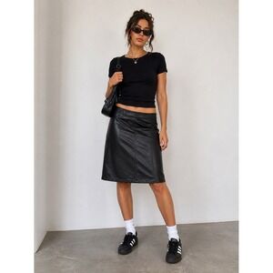 VINTAGE Pelle Black Leather Pencil Skirt Korea Streetwear Retro 80s Boss Babe